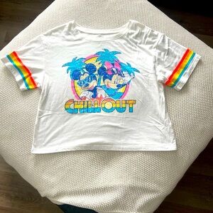 Disney White and Yellow Crop Top with Vibrant Design